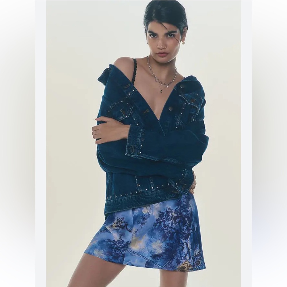 NWT Anthropologie Tilda Slip Skirt in blue pattern SZ XS MSRP $78